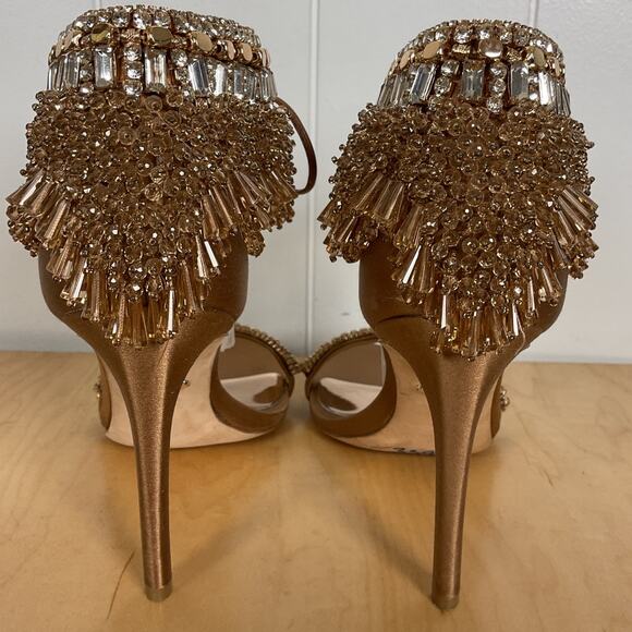 Badgley‎ Mischka Women's Katrina Embellished Satin Ankle-Tie High Heels Size 7 - Picture 7 of 9